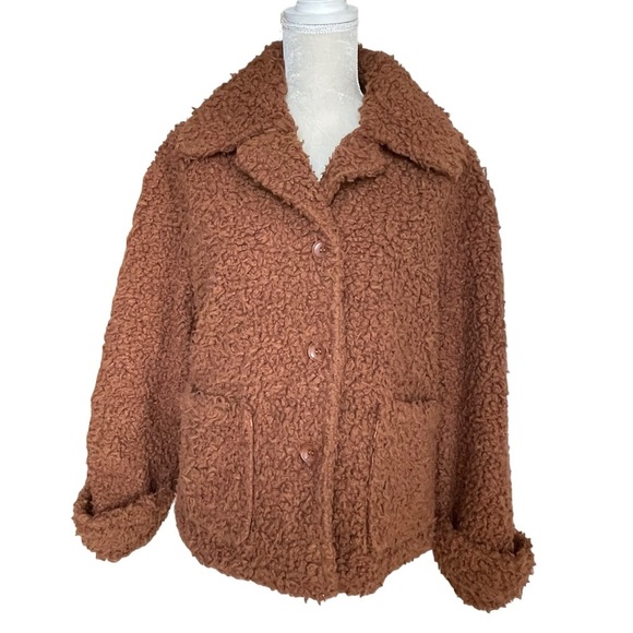 Cliche Women’s Wool Blend Teddy Sherpa Coat Jacket Size M Cocoa Brown Lined - Picture 2 of 9